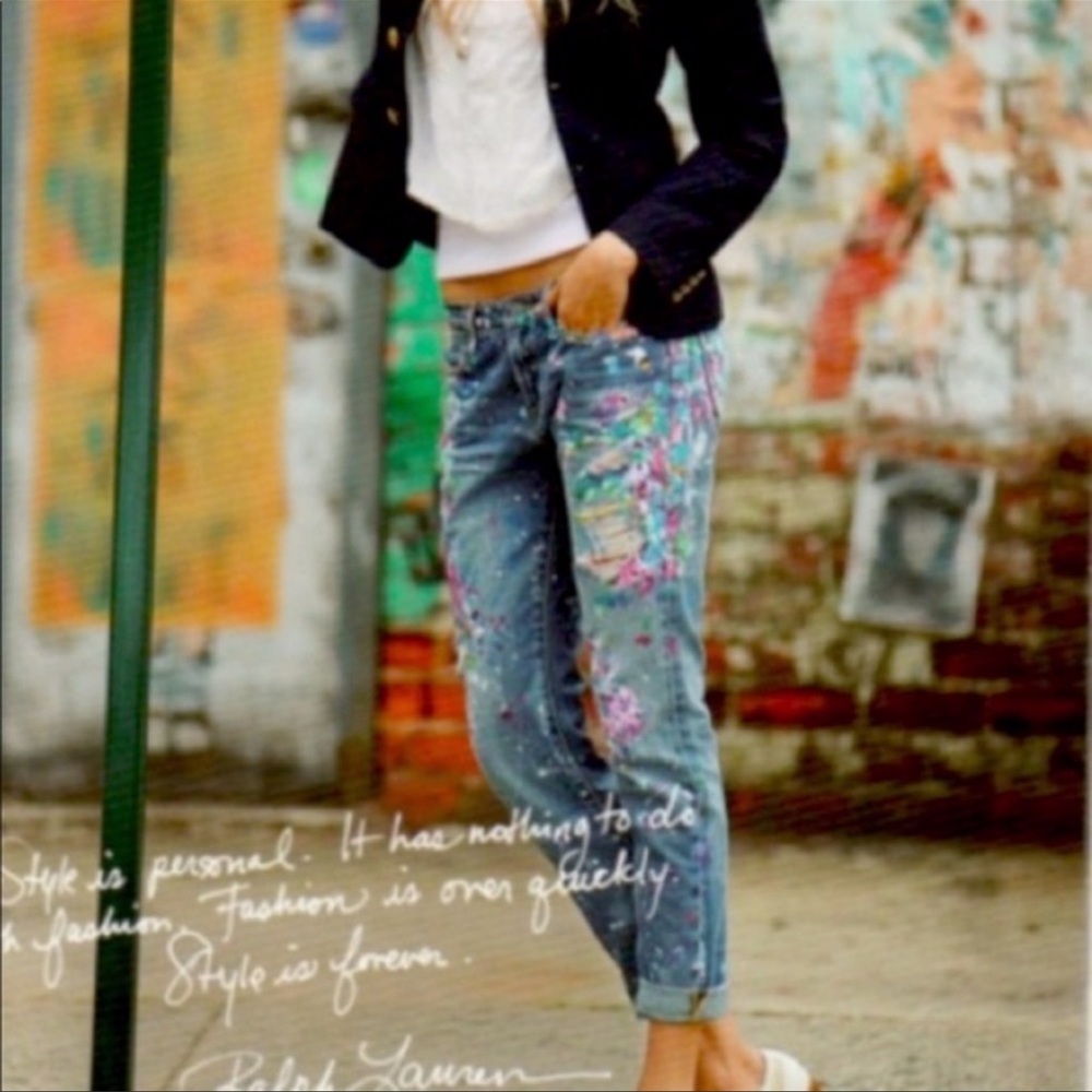 Polo Ralph Lauren Distressed Paint Splatter Boyfriend Jeans